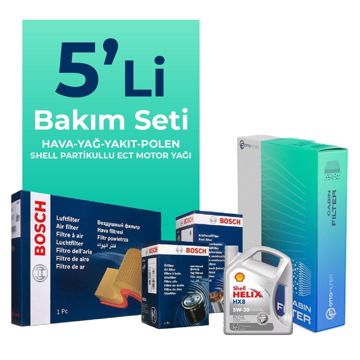 BOSCH Ford Fusion 1.6 Dizel Filtre Bakım Seti Shell Motor Yağlı (2004-2012) 5 Li