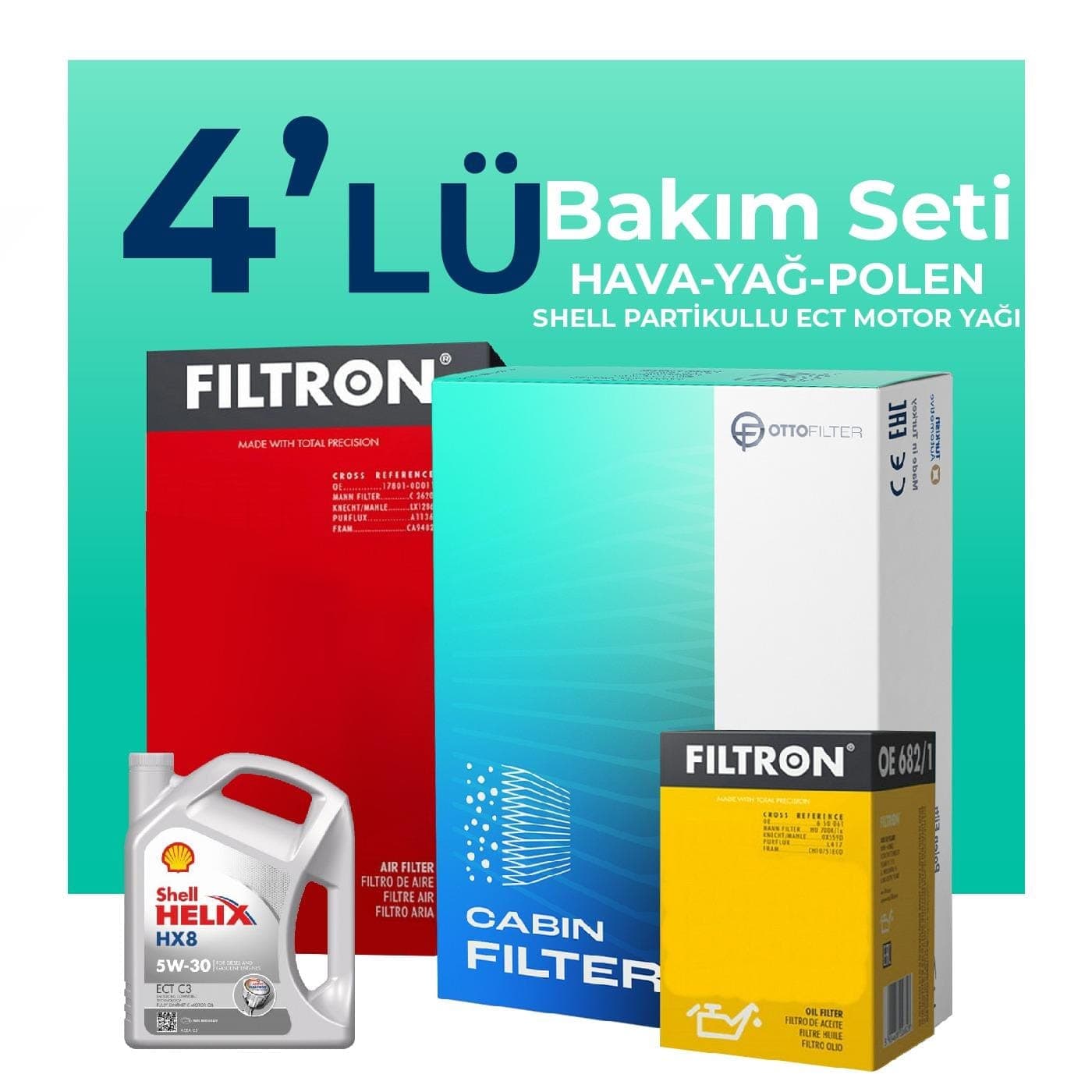 Filtron Dacia Logan 1.2 Benzinli Filtre Bakım Seti Shell Motor Yağlı (2012-2018) 4 Lü