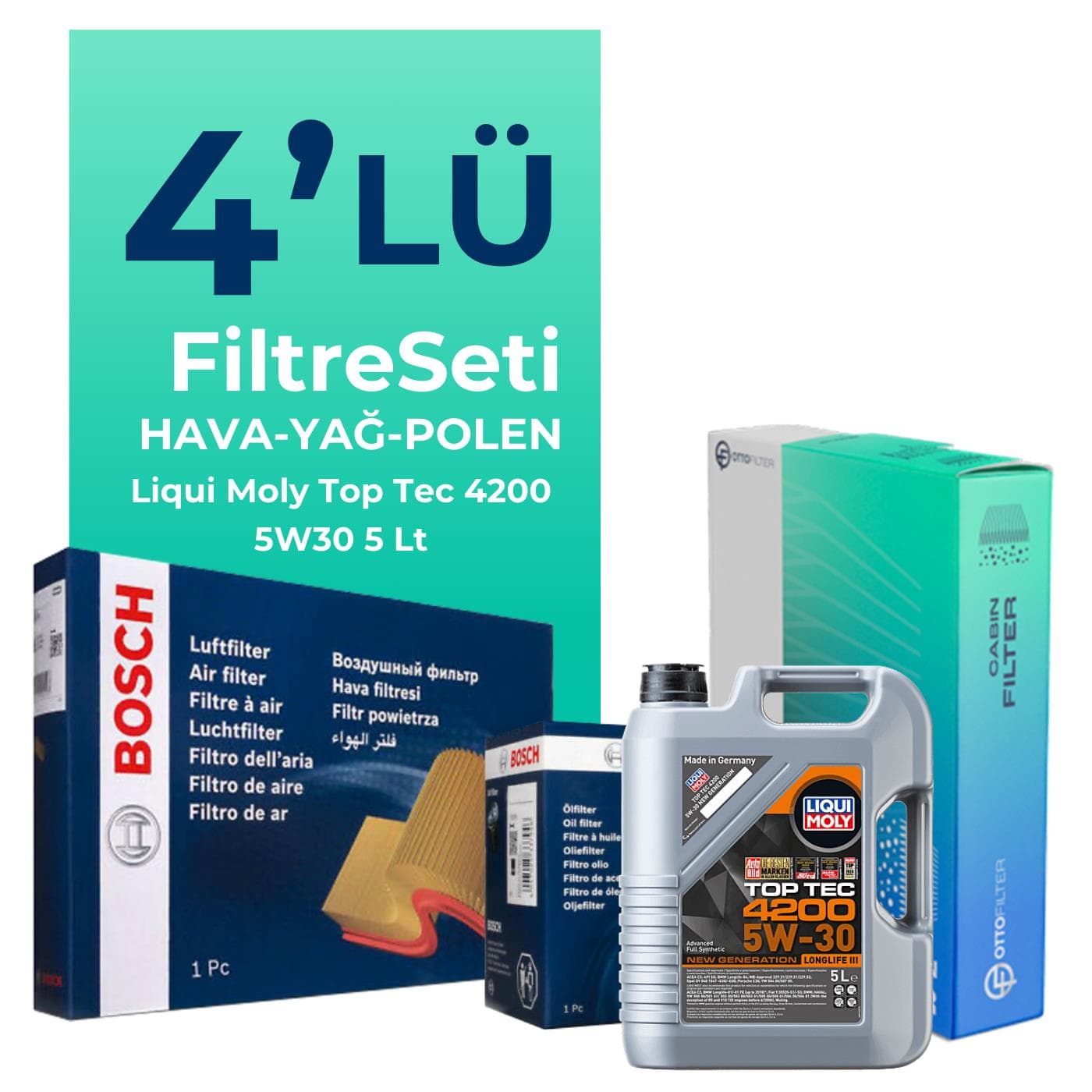 BOSCH Volkswagen Beetle 1.6 Dizel Filtre Bakım Seti Liqui Moly Motor Yağlı (2011-2017) 4 Lü